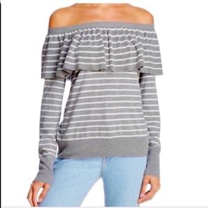 Joie Striped Sweater Ruffle Neck Super Soft